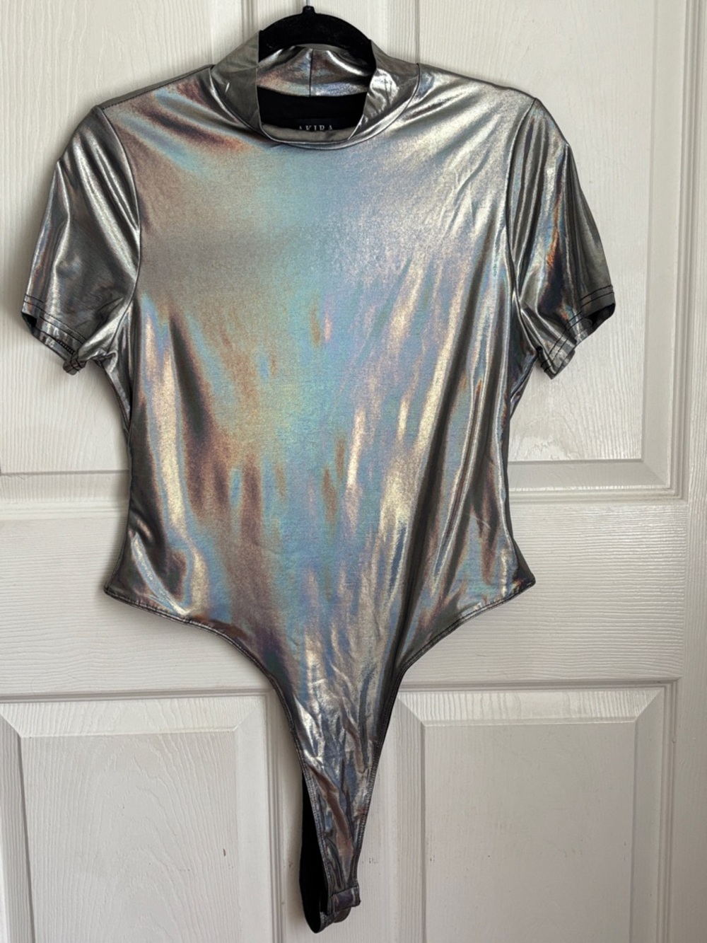 AKIRA Silver Holographic One Piece Bodysuit Size XL Festival Rave Coachella Fun